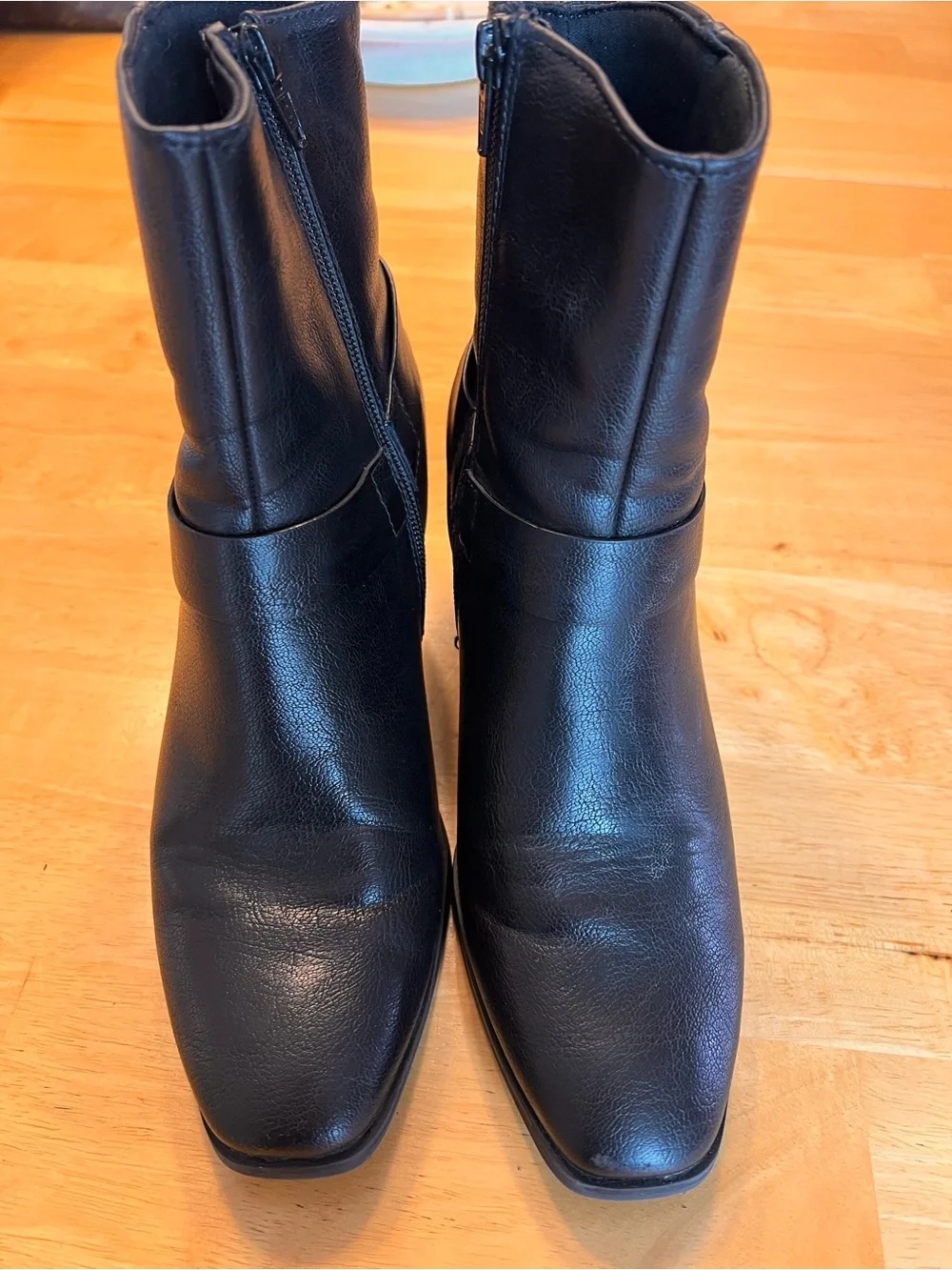 BareTraps Black Leather Mid-Heel Ankle Booties